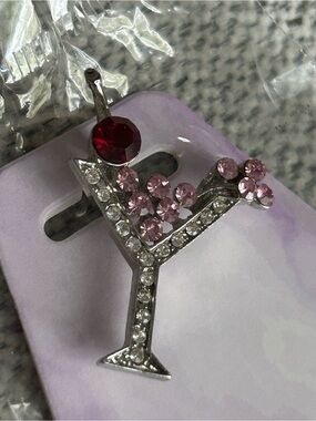 Vintage Martini Glass Pendant with Pink and Red Rhinestones